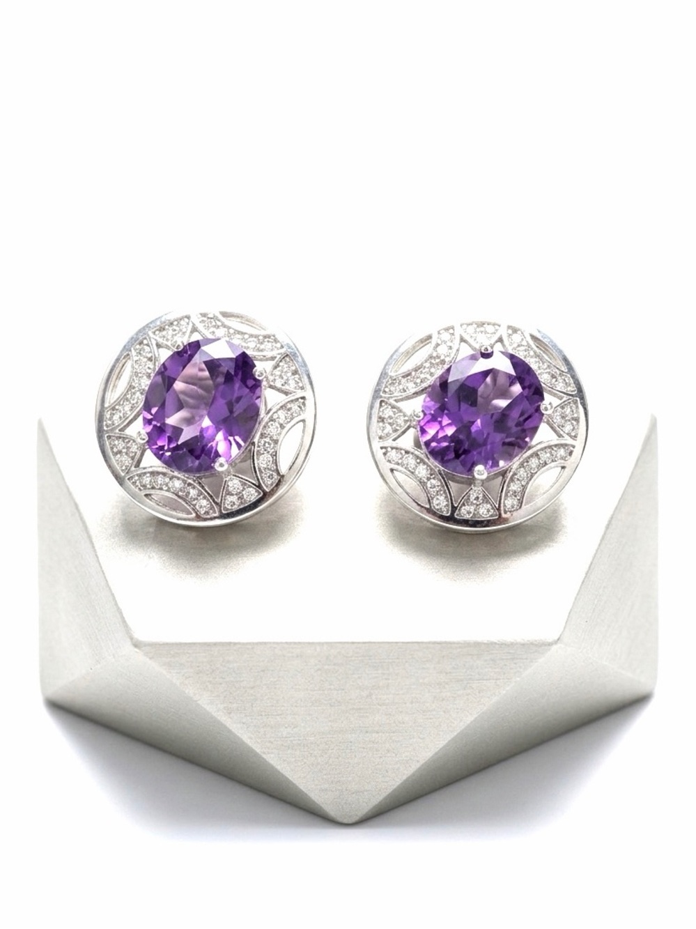 New Genuine S925 Silver Amethyst & White Topaz Celtic Stud Earrings
